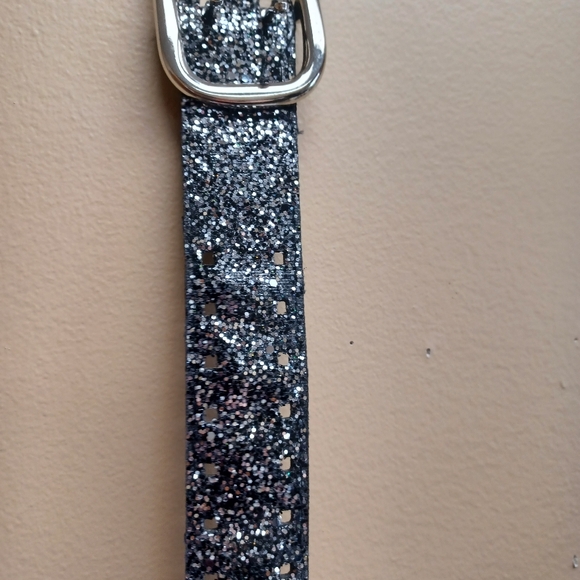 Accessories - Sparkly Black Belt with Silver Buckle - XL